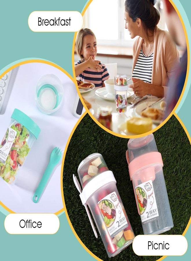 JOUTYFOR 3 Pcs Salad Shaker Cup with Lids and Fork Fresh Salad Shaker Container for Lunch, Portable Breakfast Meal Vegetable and Fruits (White,Pink,Green) - Image 5